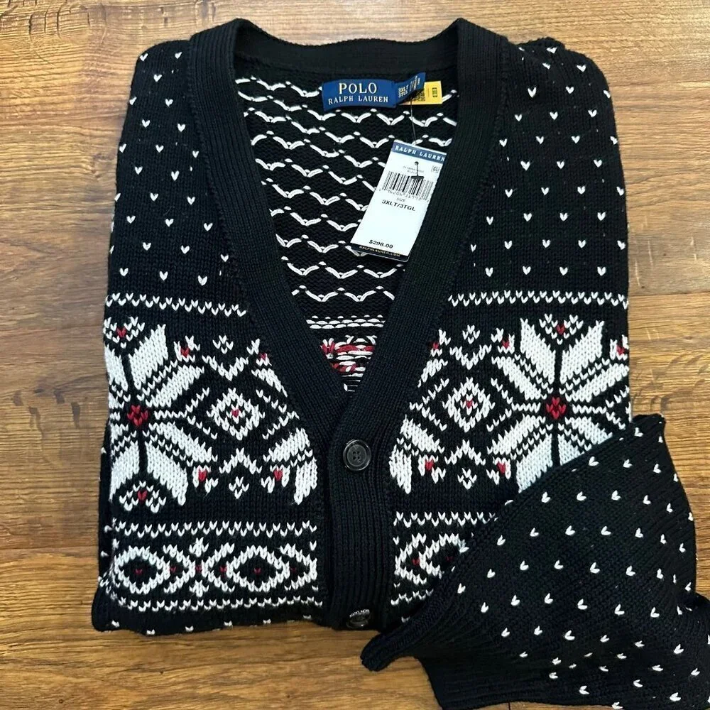 NWT Polo Ralph Lauren Snowflake Cotton-Cashmere Cardigan 3XLT